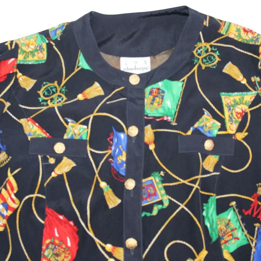 Schneberger Blouse Plus Sz Womens US 24 Royal Crest Pattern Button Front - Picture 6 of 16
